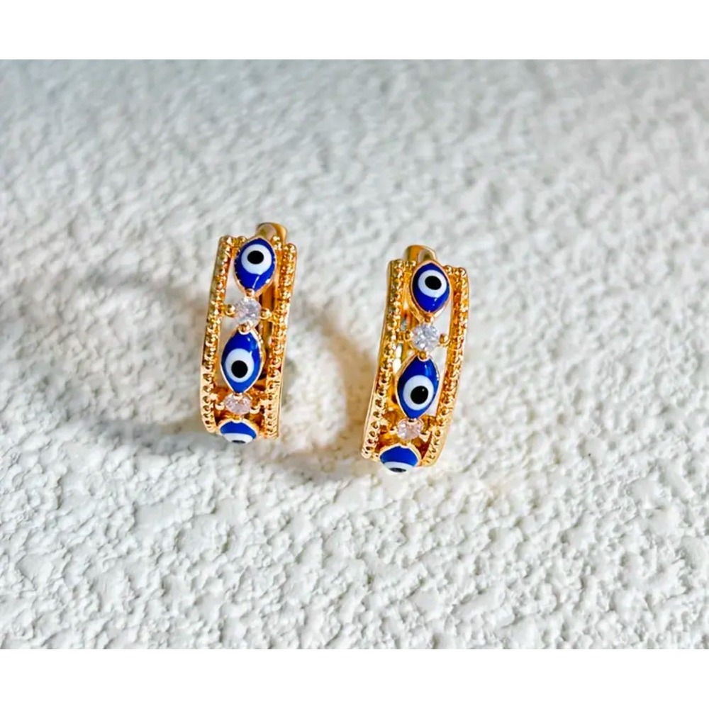 Evil Eye Hoop Earrings Dark Blue Gold Tone Crystal Huggie Jewelry